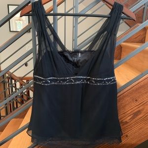 Tahari sheer top, lace and beading detail, Sz S
